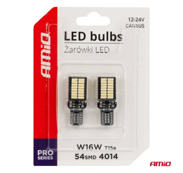 LED pærer canbus T15e W16W 54*4014 SMD hvid 12/24V