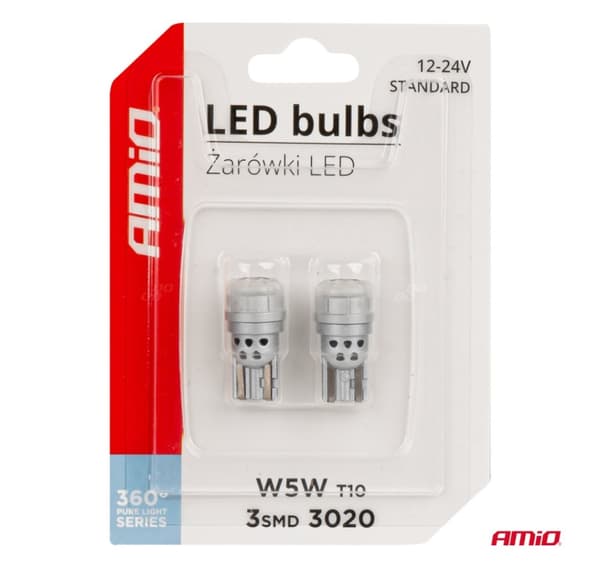 LED-pærer T10 W5W 2*3020 SMD 12/24V hvit
