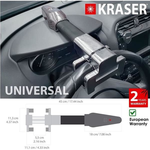 KRASER KR830 Stöldskyddsstång för bil Autolarm, rattlås Husvagnslastbil Universalfordon, Säkerhetslås + LED