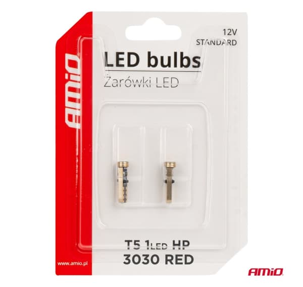 LED pærer standard T5 12V 1 LED rød