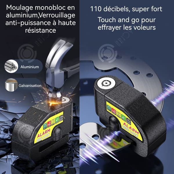 INN Blockeringsskiva 110DB IPX6 vattentålig aluminiumlegering med mini U-lås för motorcykel, godkänd SRA.