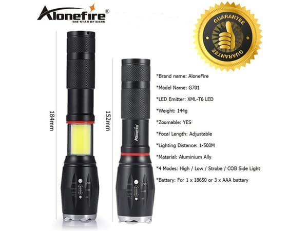 Led ficklampa 1x XM-L T6 led 1000 Lumen Zoom