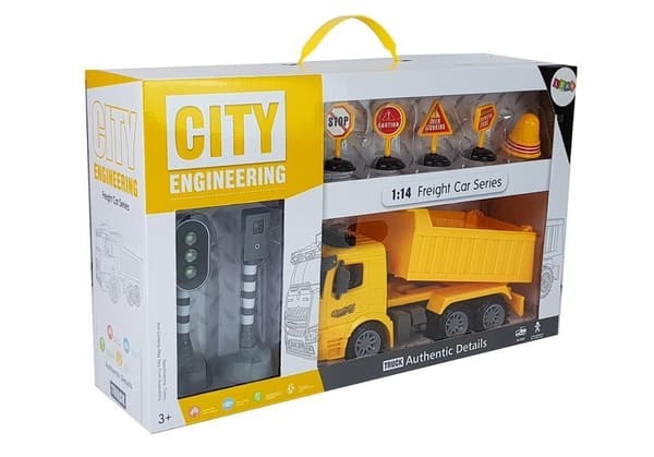 Tipper Set 1:14 Road Signs Lights Speed ​​Camera Yellow