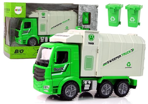 Green Refuse Truck Moving Container Luminous Wheels
