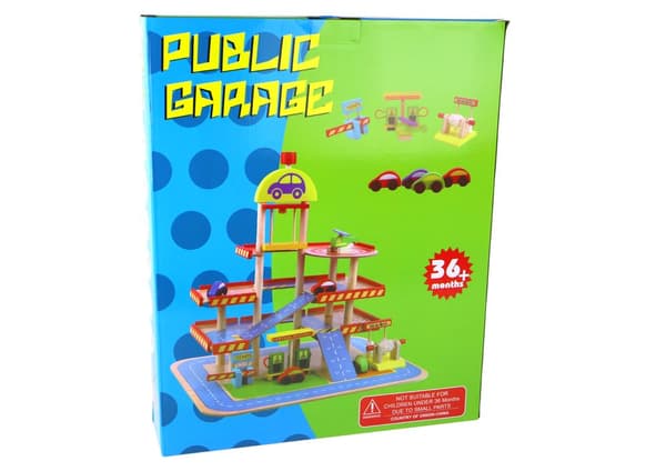 Wooden Double-Story Parking Lot Cars Accessories Set