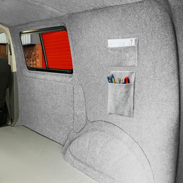 Skåpbilsinklädnad & 2 x Förvaringsfickor 5 Färger Matta 4-vägs Stretch 2m Bred 11m2 Täckning Bil Husbil Fordonsinteriör Campervan Renovering Verktyg