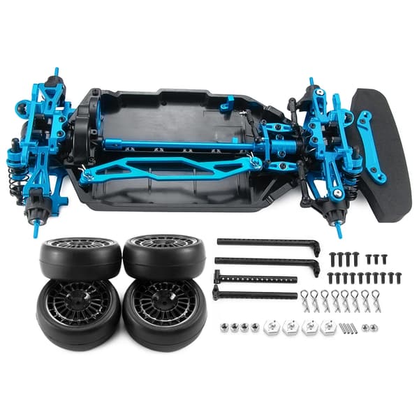 RC Drift Bil Chassis Ramme Kit, Metal Konstruktion, Inkluderer Hjul og Støddæmpere, 1 sæt