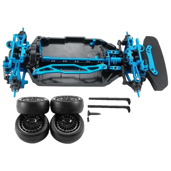 RC Drift Bil Chassis Ramme Kit, Metal Konstruktion, Inkluderer Hjul og Støddæmpere, 1 sæt
