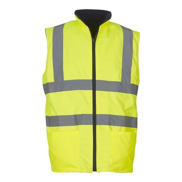 Yoko Mens Workwear Hi-Vis Reversible Fleece Vest / Jacket (Pack of 2) Hi-Vis Yellow XL