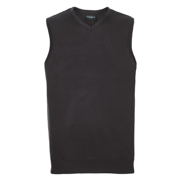Russell Collection Mens V-Neck Sleevless Knitted Pullover Top / Jumper Black 3XL