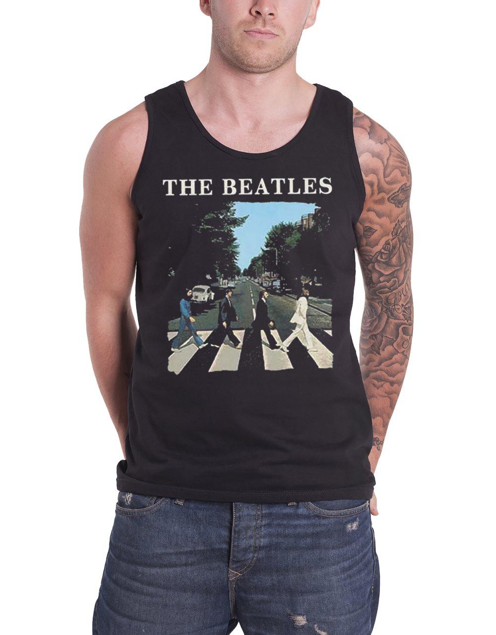 The Beatles Vest Top Abbey Road Band Logo Album Cover Official Mens Black