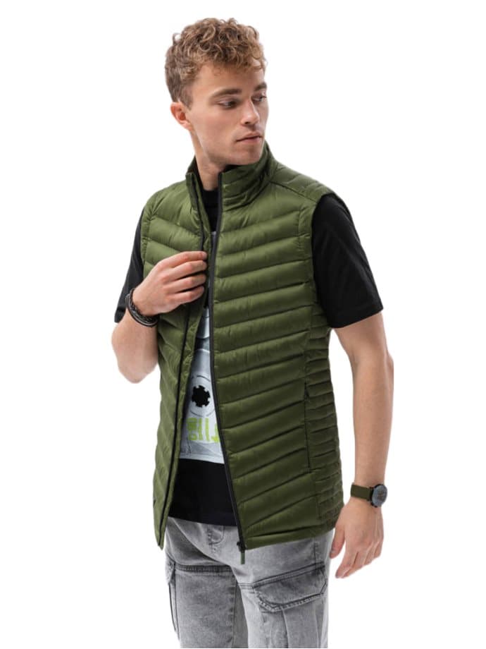 Herrväst quiltad väst bodywarmer ärmlös höstvinter med dragkedja S-XXL V54