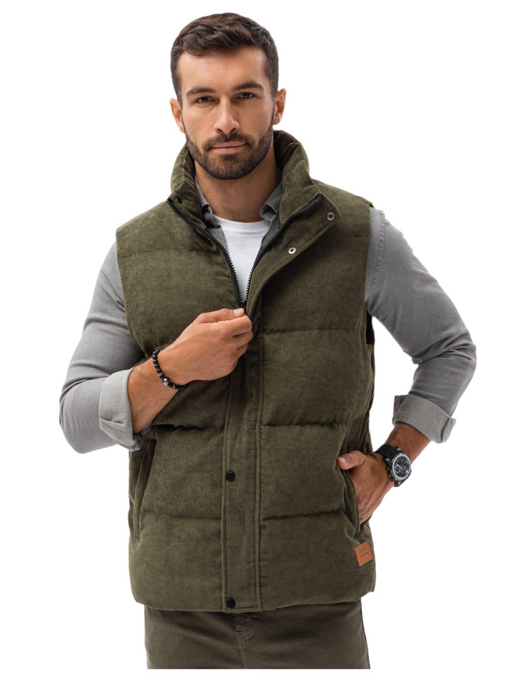 Utomhusväst för män slimfit manchesterväst med ståkrage och fickor S-XL V57