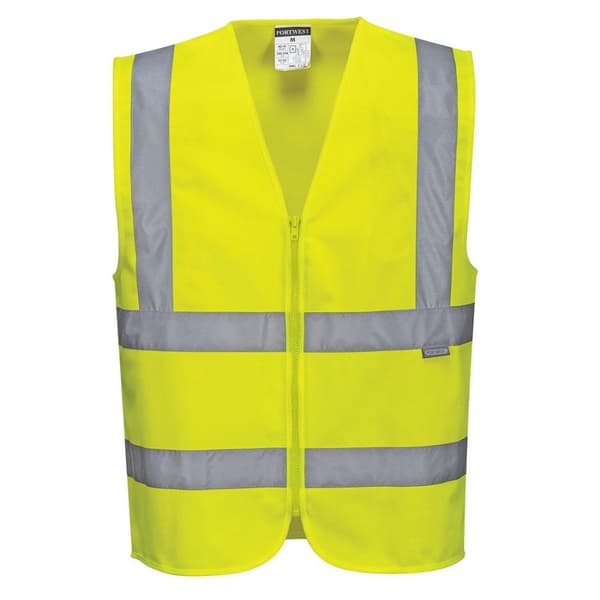 Portwest Mens Band & Brace Zip Front Safety Hi-Vis Vest Yellow L