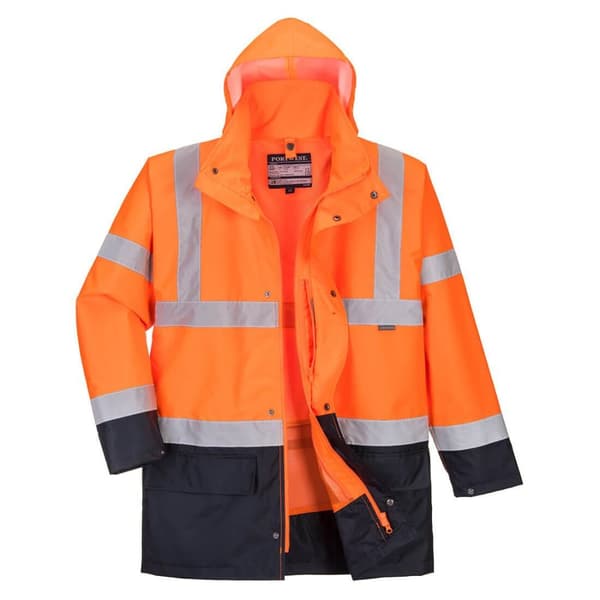 Portwest Mens Essential 5 in 1 Hi-Vis säkerhetsjacka Orange/Navy M