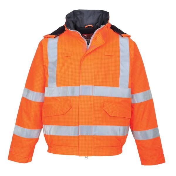 Portwest Mens Hi-Vis Bizflame Rain Anti-Static Safety Bomber Jacket Orange L
