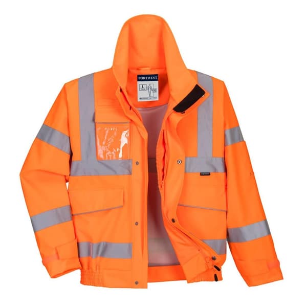 Portwest Mens Rain Hi-Vis Safety Bomber Jacket Orange M