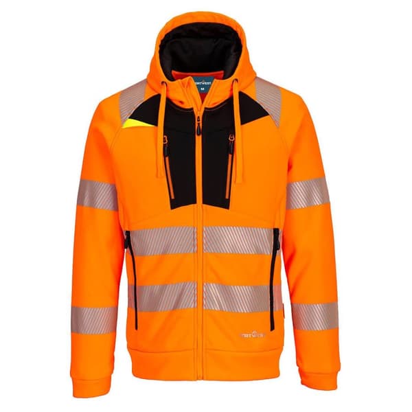 Portwest Mens DX4 Hi-Vis Safety Full Zip Hoodie Orange/Black 5XL