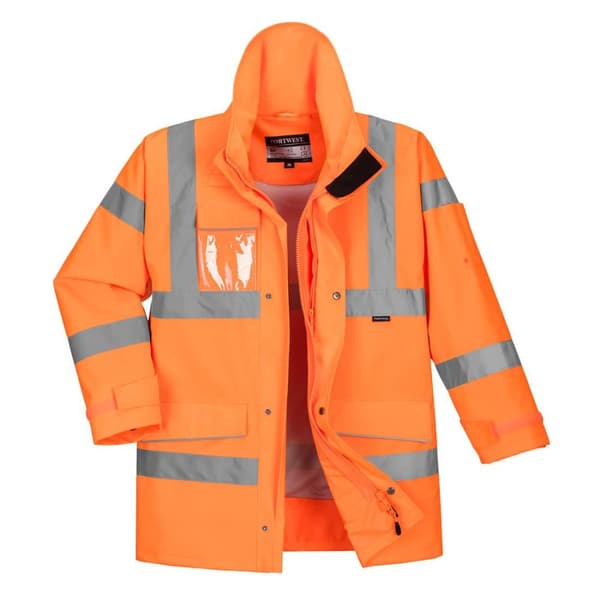 Portwest Mens Rain Hi-Vis Safety Jacket Orange L