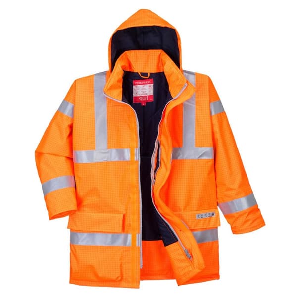 Portwest Mens Hi-Vis Bizflame Rain Anti-Static säkerhetsjacka Orange 4XL