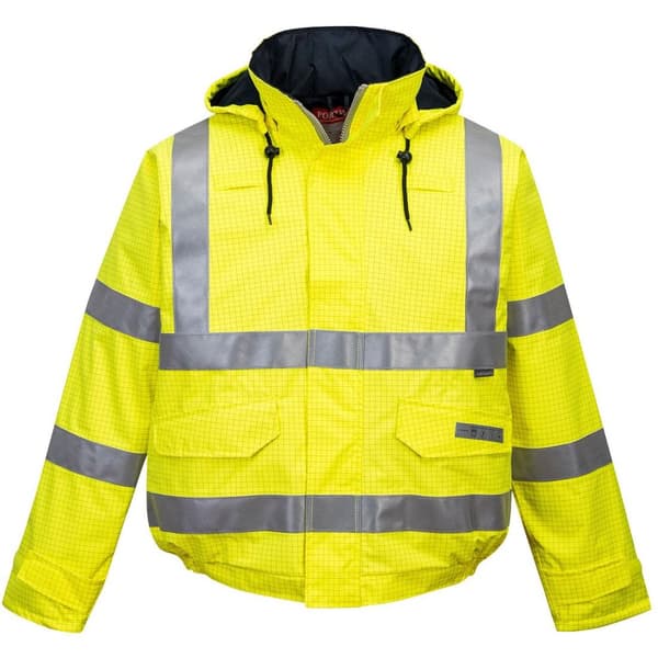 Portwest Mens Hi-Vis Bizflame Rain Anti-Static Bomber Jacket Yellow L