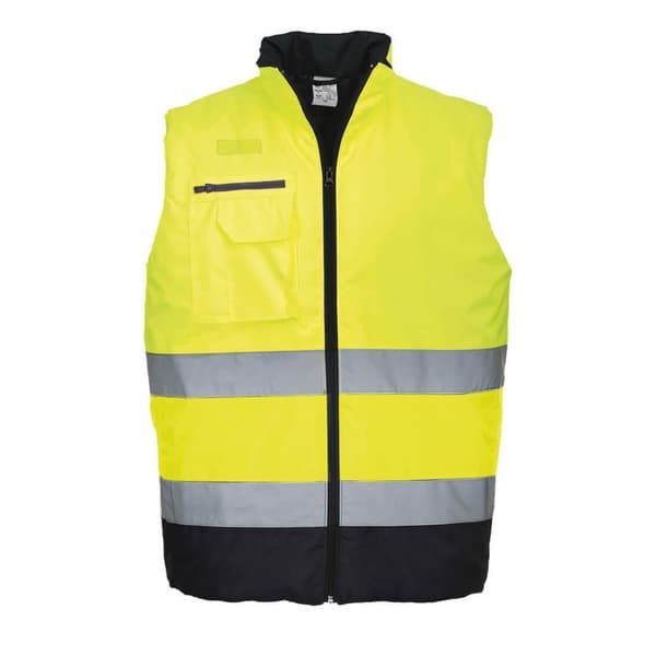 Portwest S267 kontrastfarvet Hi-Vis Body Warmer til mænd Yellow/Navy S