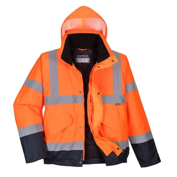 Portwest Mens S266 Kontrast Hi-Vis Safety Bomber Jacket för män Orange/Navy S