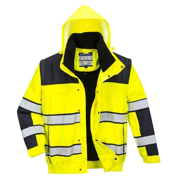 Portwest Mens Classic 3 In 1 Hi-Vis Winter Bomber Jacket Yellow/Black XXL
