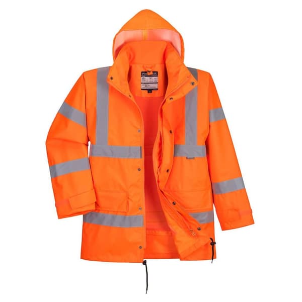 Portwest Herre regn Hi-Vis åndbar sikkerhed trafikjakke Orange S