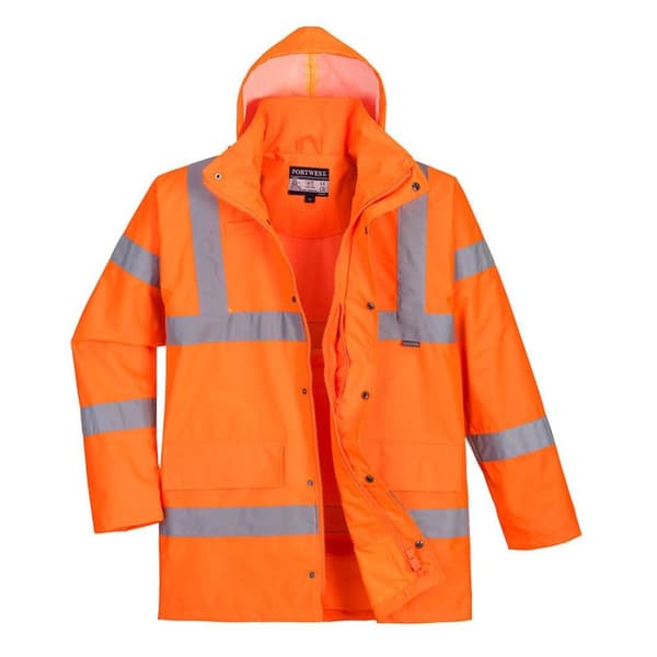 Portwest Mens Rain Hi-Vis Breathable Safety Traffic Jacket