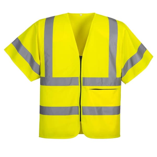 Portwest Mens Band & Brace Zip Front Short-Sleeved Hi-Vis Vest Yellow XXL