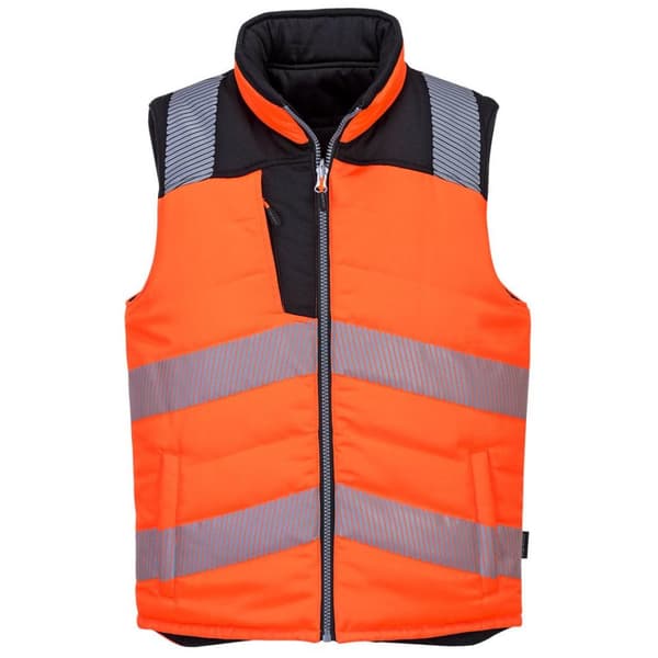 Portwest Mens PW3 Reversible Hi-Vis Safety Body Warmer Orange/Black XL