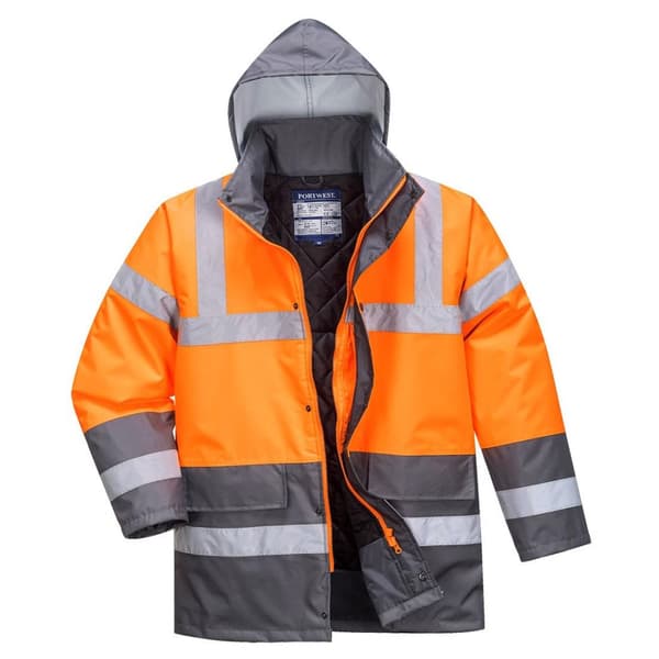Portwest Mens Contrast Hi-Vis Safety Traffic Jacket Orange/Grey XL