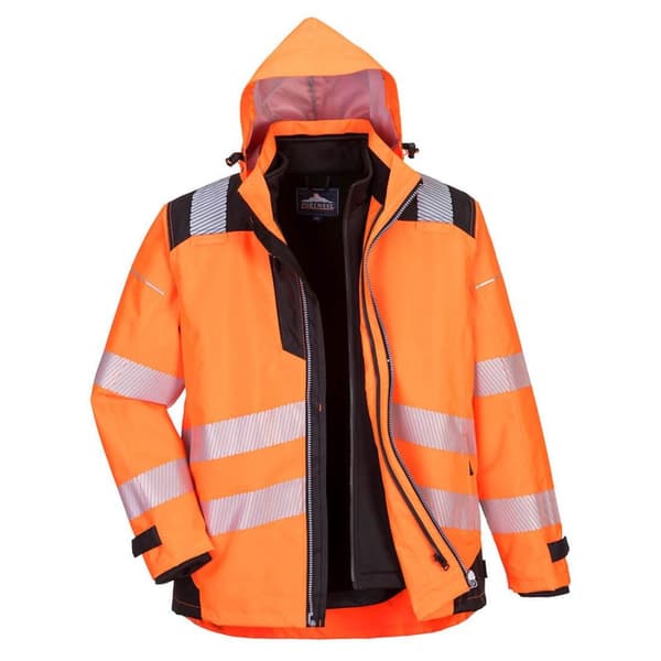 Portwest PW3 3 i 1 Hi-Vis säkerhetsjacka för män Orange/Black 4XL