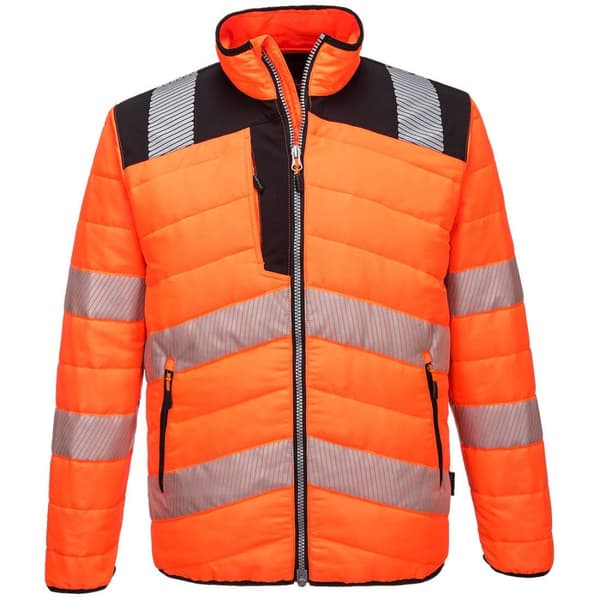 Portwest Mens PW3 Hi-Vis Safety Padded Jacket Orange/Black XXL