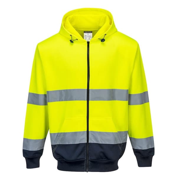 Portwest Mens Contrast Hi-Vis Full Zip Hoodie för män Yellow/Navy S