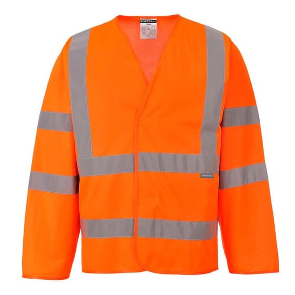 Portwest Mens Band and Brace Hi-Vis Long-Sleeved Safety Jacket Orange S-M