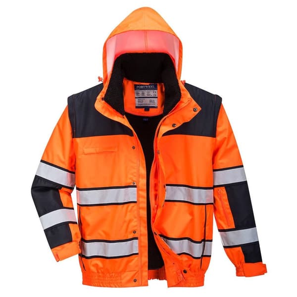Portwest Mens Classic Contrast Hi-Vis Safety Bomber Jacket