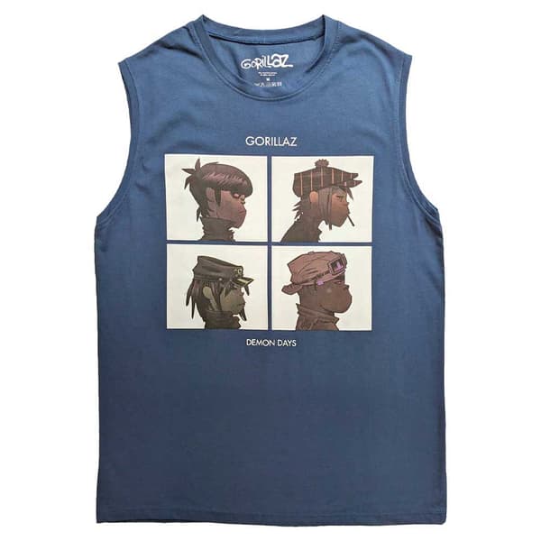 Gorillaz Tank Top Muscle T Shirt Demon Days Band Logo Official Unisex Blue Blue S