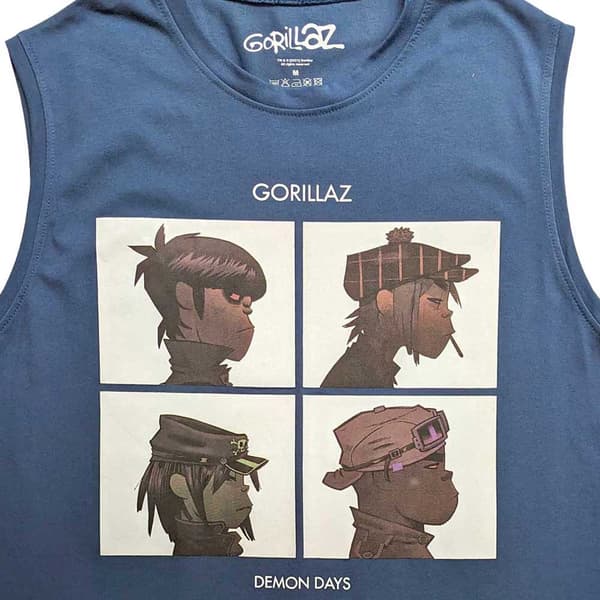 Gorillaz Tank Top Muscle T Shirt Demon Days Band Logo Official Unisex Blue