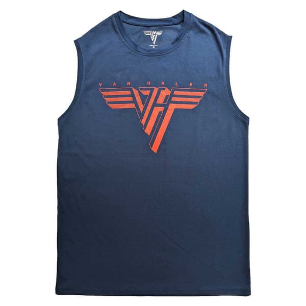 Van Halen Tank Top Muscle T Shirt Classic Red Logo Official Unisex Demin Blue Blue S