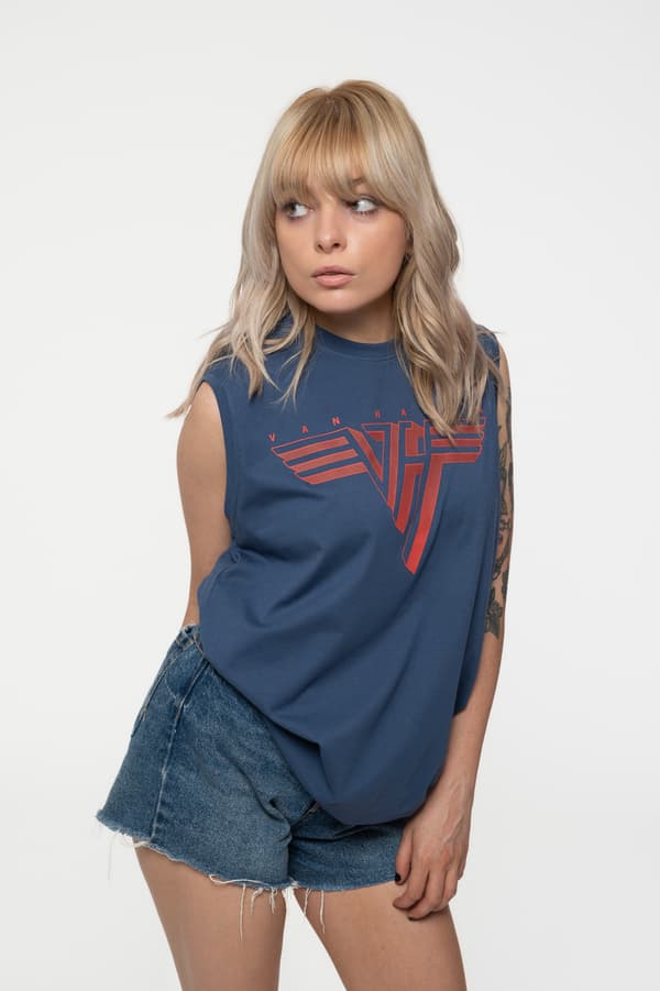 Van Halen Tank Top Muscle T Shirt Classic Red Logo Official Unisex Demin Blue