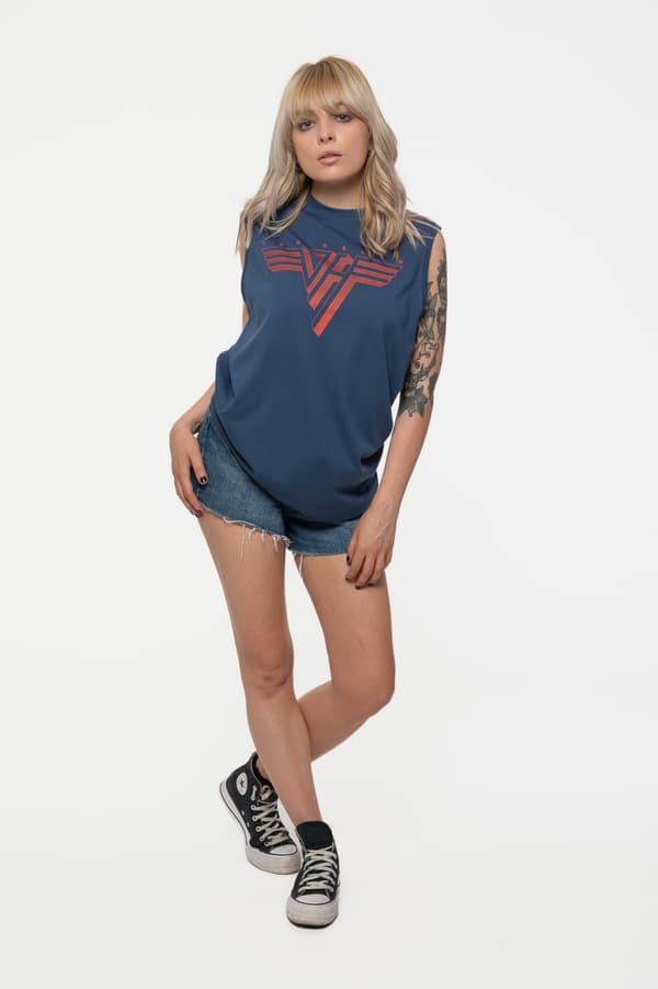 Van Halen Tank Top Muscle T Shirt Classic Red Logo Official Unisex Demin Blue