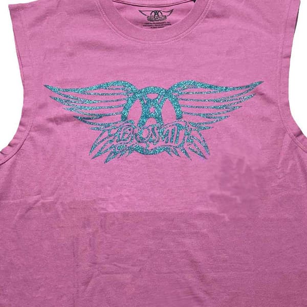 Aerosmith Tank Top Muscle T Shirt Glitter Print Band Logo Official Pink