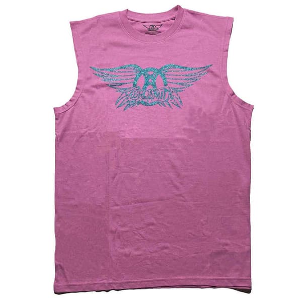 Aerosmith Tank Top Muscle T Shirt Glitter Print Band Logo Official Pink