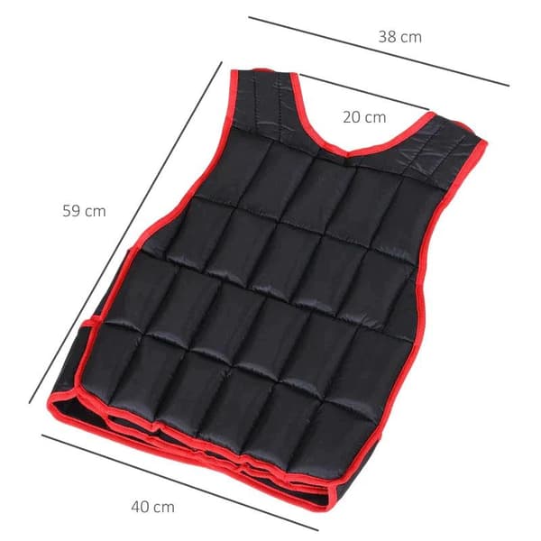 Rootz 20 Kg Træningsvest - Vægtvest med dobbeltstropper - Justerbar styrke - Træningsfitness - Metal - Sort/Rød - 60 x 50 cm