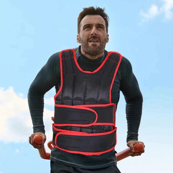 Rootz 20 Kg Træningsvest - Vægtvest med dobbeltstropper - Justerbar styrke - Træningsfitness - Metal - Sort/Rød - 60 x 50 cm