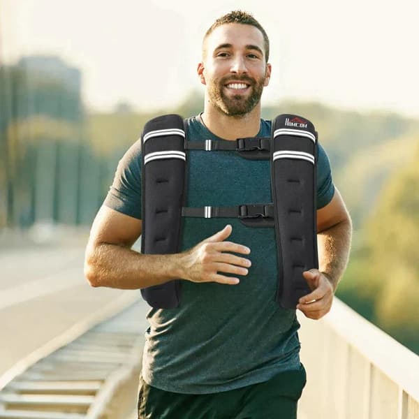 Rootz Weight Vest - 10 kg Justerbar til vægttransformation Styrke - Træningsmand/kvinde - Oxford stof - Metal Sand - Sort - 40 x 35 cm