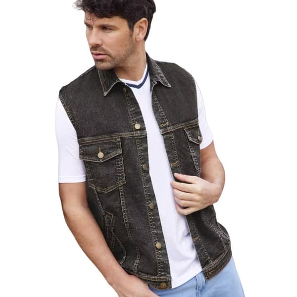 Atlas For Men Mens Biker Denim Gilet