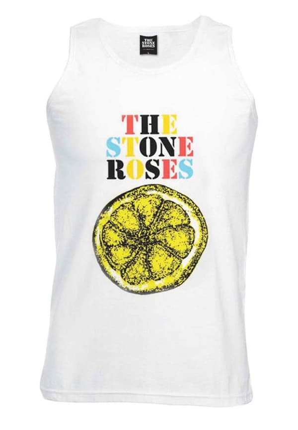 The Stone Roses Vest Lemon Multicolour Band Logo Oasis Fools Gold Mens Top White M